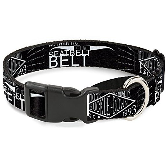 Buckle-Down MGC-W32848-L Bd Authentic Seatbelt Belt Ny-La Black White Martingale Dog Collar