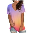 thumbnail image 2 of Joau Women's Casual Gradient Color Printed Blouse V-neck Short Sleeve Loose T-shirt Tops Summer Plus Size Tops on Clearance, 2 of 5