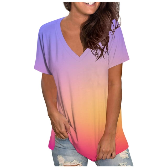 Mode T-shirt Décontracté à Manches Courtes Col en V pour Femmes Été