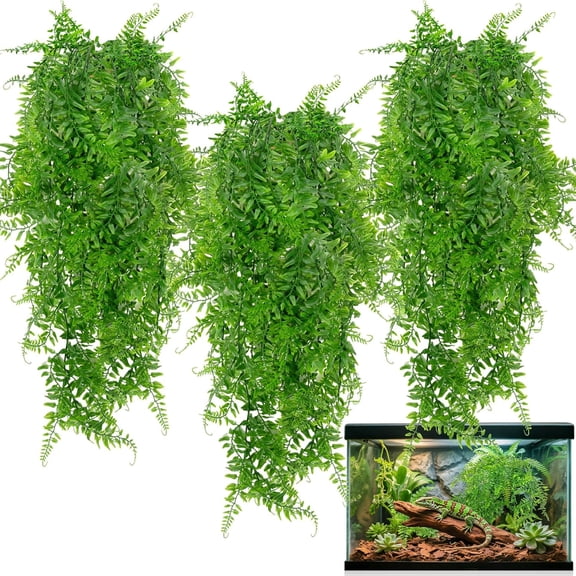 Reptile Plants for Terrarium - Fake Hanging Terrarium Plants, Artificial Boston Fern for Bearded Dragon Snake Geckos Hermit Crab Lizard Chameleon Reptile Decor