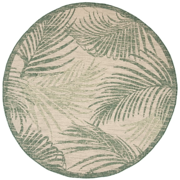Safavieh Courtyard Padic Botanical Indoor/Outdoor Area Rug, Beige/Green, 6'7" x 6'7" Round