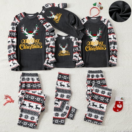 

PatPat Christmas Deer Print Polar Fleece Fmaily Matching Pajamas Set Raglan Sleeve Embroidered Warm Sleepshirt with Comfy Pjs Bottoms Classic Xmas Holiday Lounge Set Sleepwear Flame Resistant