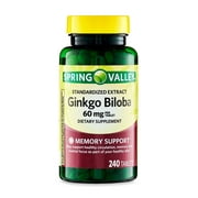 Spring Valley Standardized Extract Ginkgo Biloba Tablets, 60 mg, 240 Count