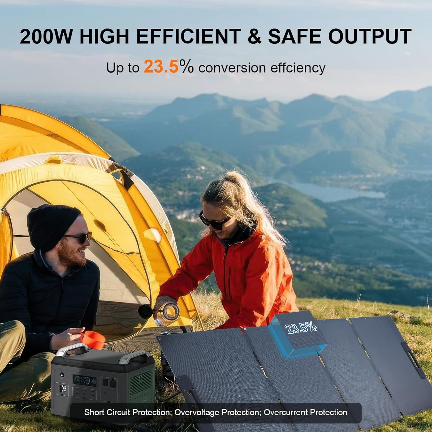 100 Watt Portable Solar Panel for Power Station, Foldable Solar Panel Solar Charger IP65 Waterproof, 100W Solar Panel Power Backup w/3 Kickstands Cable for Camping RV Blackout Off Grid Outdoor