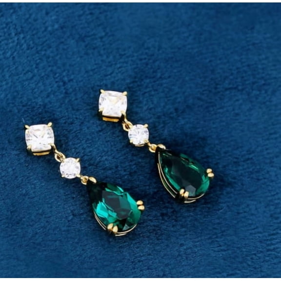 Drop Dangle Earrings 3Ct Pear Cut Simulated Green Emerald 14k Yellow Gold Plated