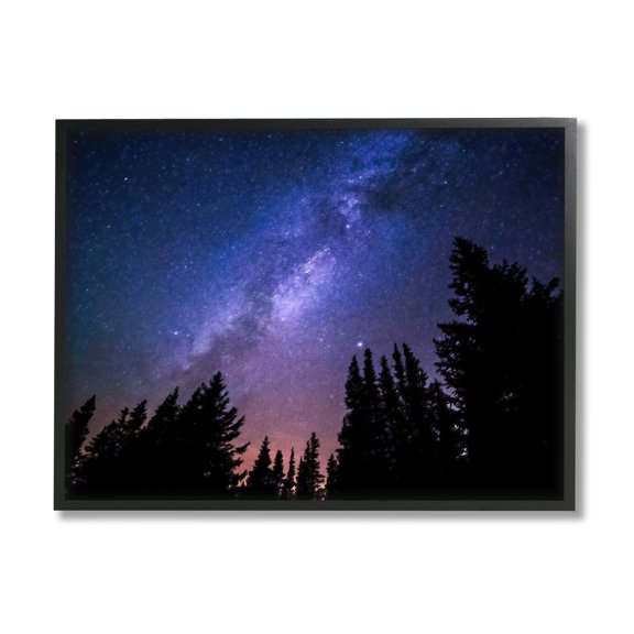 Stupell Industries Deep Blue & Purple Galaxy Sky Stars Woodlands Border Framed Wall Art, 20 x 16, Design by Alpenglow Workshop