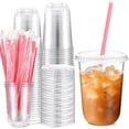 thumbnail image 1 of Vasos de plástico Ziliny de 16 onzas con pajitas y tapas rosas, 50 juegos, 1 of 6