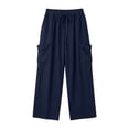 thumbnail image 5 of HADST Women's Lightweight Cargo Pants with Drawstring Waist Loose Fit Wide Leg Beach Trousers with Side Pockets for Vacation, 5 of 5
