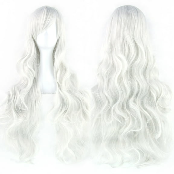 XmhyTop Spiral Curly Long Wig, 32" (80cm) Length, Perfect for Cosplay Costumes, Silver-White