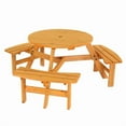 thumbnail image 2 of 6 Person Wooden Picnic Table, Outdoor Round Picnic Table with Umbrella Hole and 3 Built-In Benches, Outside Picnic Table And Bench Set for Garden, Backyard, Patio, 500lbs Capacity Per Bench (Natural), 2 of 9