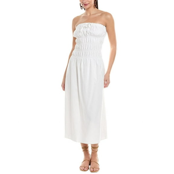 Onia womens Air Smocked Linen-Blend Midi Dress, s, White