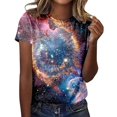 thumbnail image 2 of Womens Tops 2025 Women's Starry Galaxy 3D Print Glitter T-shirt Round Neck Short Sleeve Carnival Outfit Sky Blue, 2 of 4