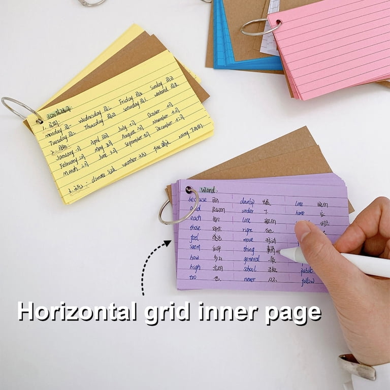 Flash Cards Lined Index Cards Study Cards with Binding Rings Revisions Cards  Blank Note Cards for Vocabulary Learning - Walmart.com