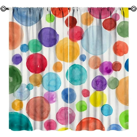 Colorful Polka Dot Curtains, Kids Watercolor Rainbow Abstract Circles Geometric Pattern Window Treatments for Children Girls Bedroom Living Room Decor, 42x54 Inch (No )