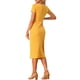 thumbnail image 3 of Vestido de frente retorcido INSPIRE CHIC para mujeres, cuello redondo, manga corta, vestido de corte ajustado, amarillo L, 3 of 5