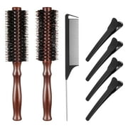 Taihexin 7 Pcs Round Bristle Styling Hairbrush, Wood Hairbrush with Comb and Sectioning Clips, Circle Hair Brush for Blow Drying Hair
