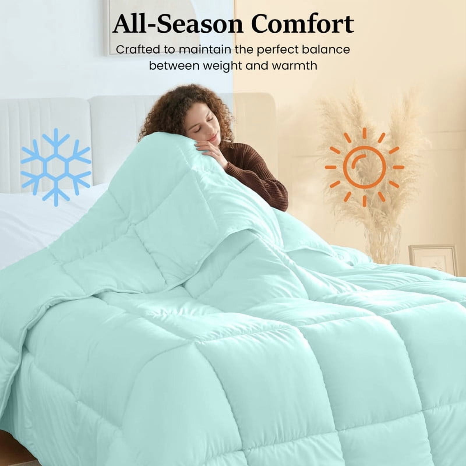 100% Cotton All-Season Comforter - Box Stitched Comforter - Bedding with Corner Tabs Machine Washable Lightweight Color Aqua-Blue Solid Pattern Size Queen (90"x 90")