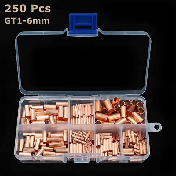 GJX 250Pcs Copper Tube Butt Wire Ferrule Cable Crimp Connectors Terminal Kit