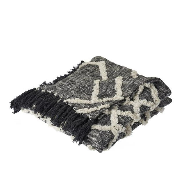LR Resources THROW80166BWT4250 Overtufted Geometric Throw Blanket, Black & White - Rectangle