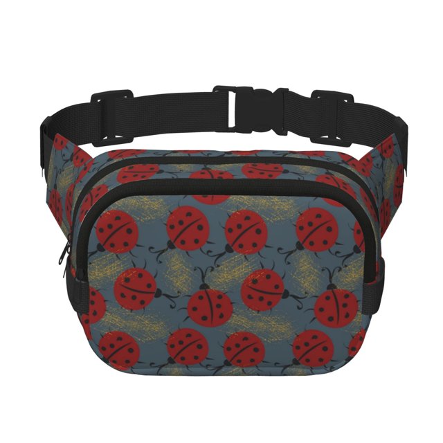 Fotbe Ladybug Cangurera Cuadrada con Estampado de Doble Capa, Bolsa de Cintura Ajustable Mini para Hombres y Mujeres