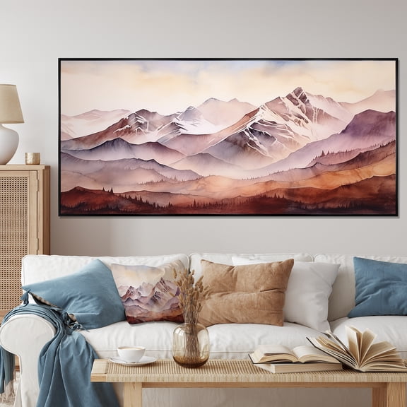 Designart "Canadian Winter Wonderland Mountain Landscapes" Extra Large Landscapes Framed Wall Art - Traditional Grey Mountains Winter Bedroom Framed Canvas Wall Art