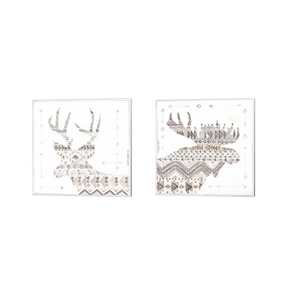 Great Art Now Patterned Deer & Moose by Cindy Shamp 2 Piece Canvas Art Set Each 14W x 14H