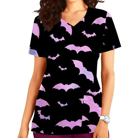 

Kayannuo Print Nursing Uniforms Scrub for Women Clearance Women Tops Short Sleeve V-neck Tops Working Uniform Print With Pocket Blouse
