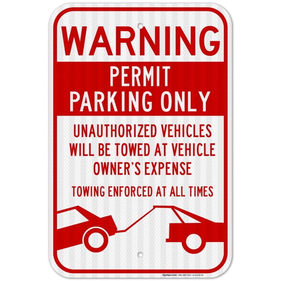 Permit Parking Only with Warning Sign,
