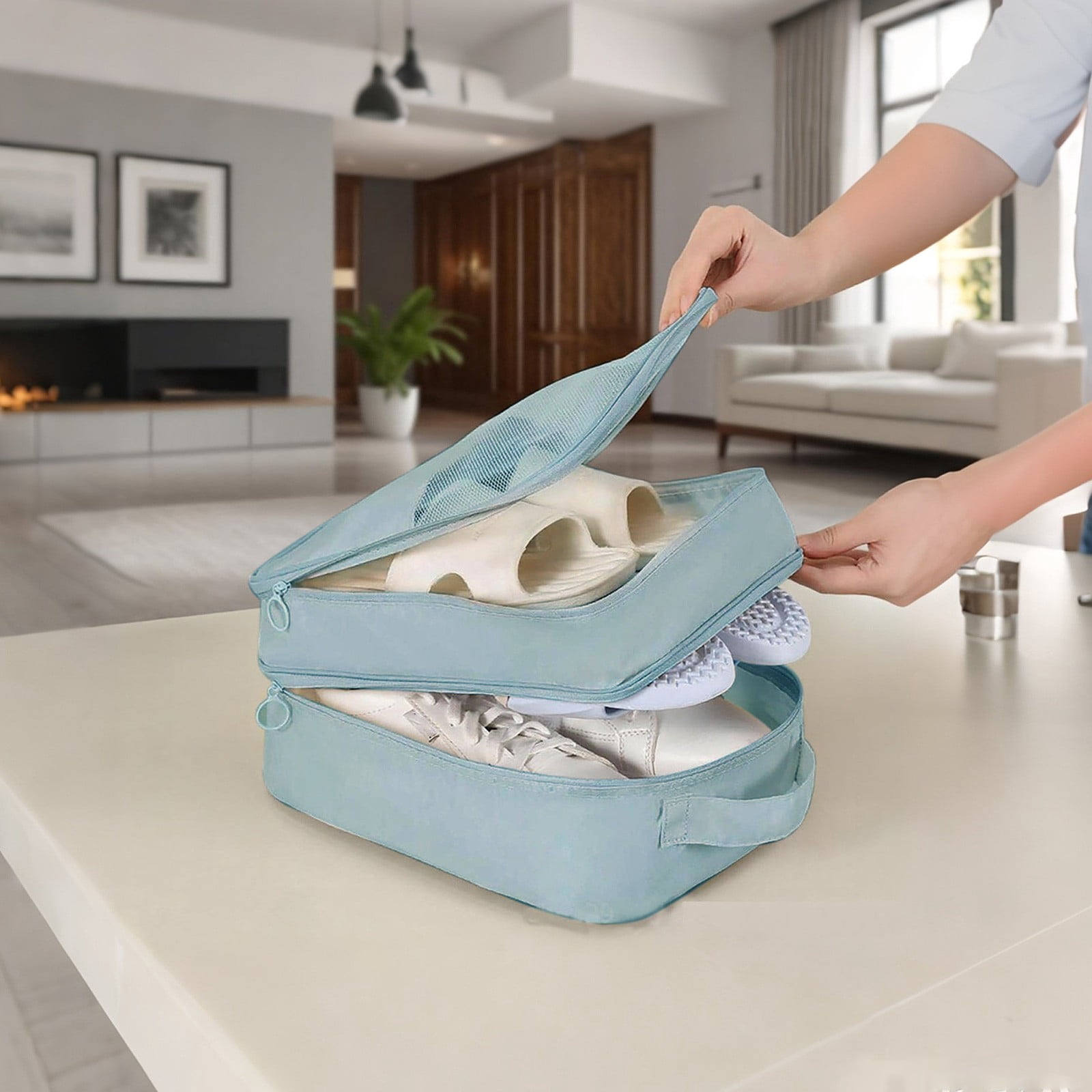 Travel Shoe Bags Holds 2 Pair, Portable Shoe Storage Organizer Pouch for Women & Teenagers, Daily Use and Luggage Shoe Organizer, Washable Shoe Carry Bag