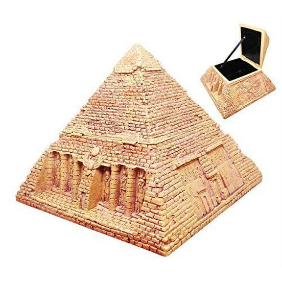 Ancient Pyramid Of Egyptian Gods Carving Deities Decorative Jewelry Box Figurine in Sandstone Finish Decorative Sculpture For Housewarming Vanity Gift