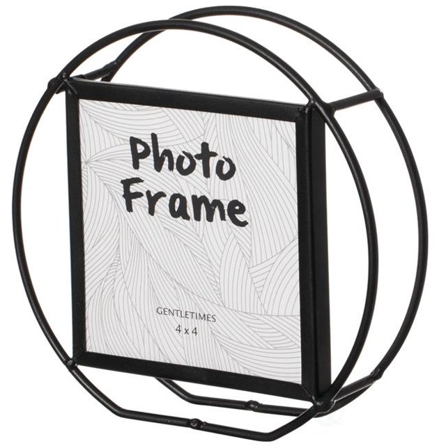 Fabulaxe QI004499.BK.S Modern Circle Shape Black Metal Decor Photo Frame for Tabletop Display, 4 x 6