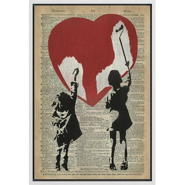 Wall26 Canvas Print Wall Art Newspaper Kids Paint Heart Graffiti & Street 80s Art Urban Architecture Cityscape Grunge Dark Illustrations Modern Art Decorative for Bedroom/Office - 24"x36" White
