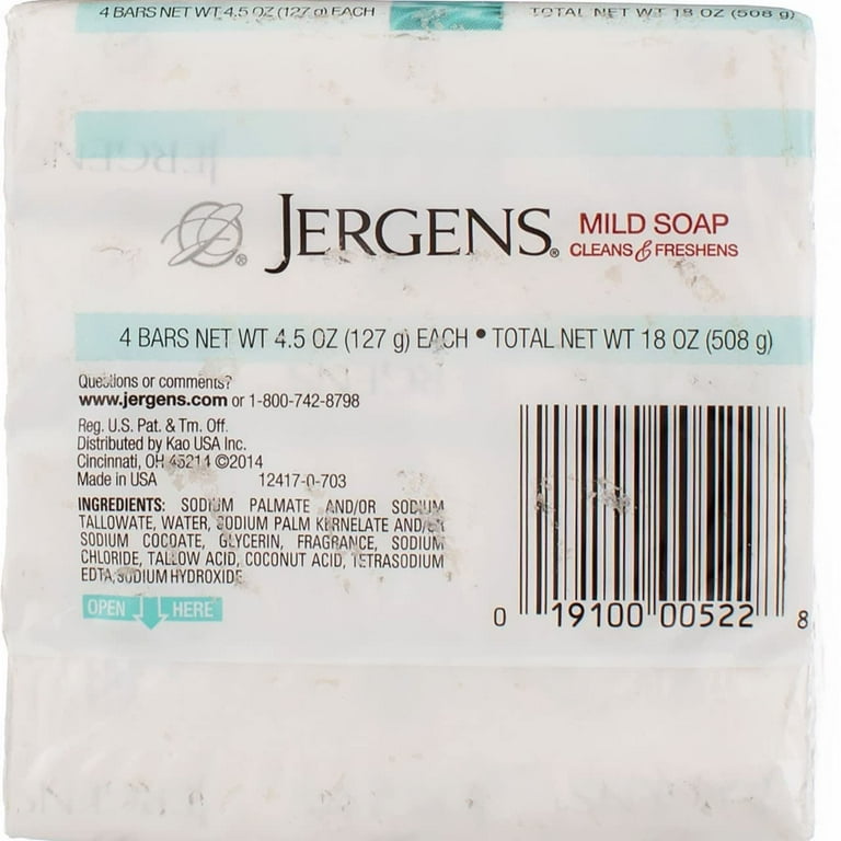 Jergens Mild Bar Soap for Normal to Sensitive Skin 4.5 oz 4 Count