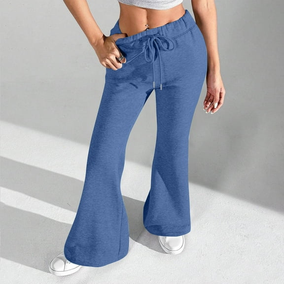 Flare Wide Leg Sweatpants Women Drawstring High Waisted Cotton Joggers Casual Flowy Bootcut Yoga Pants with Pockets