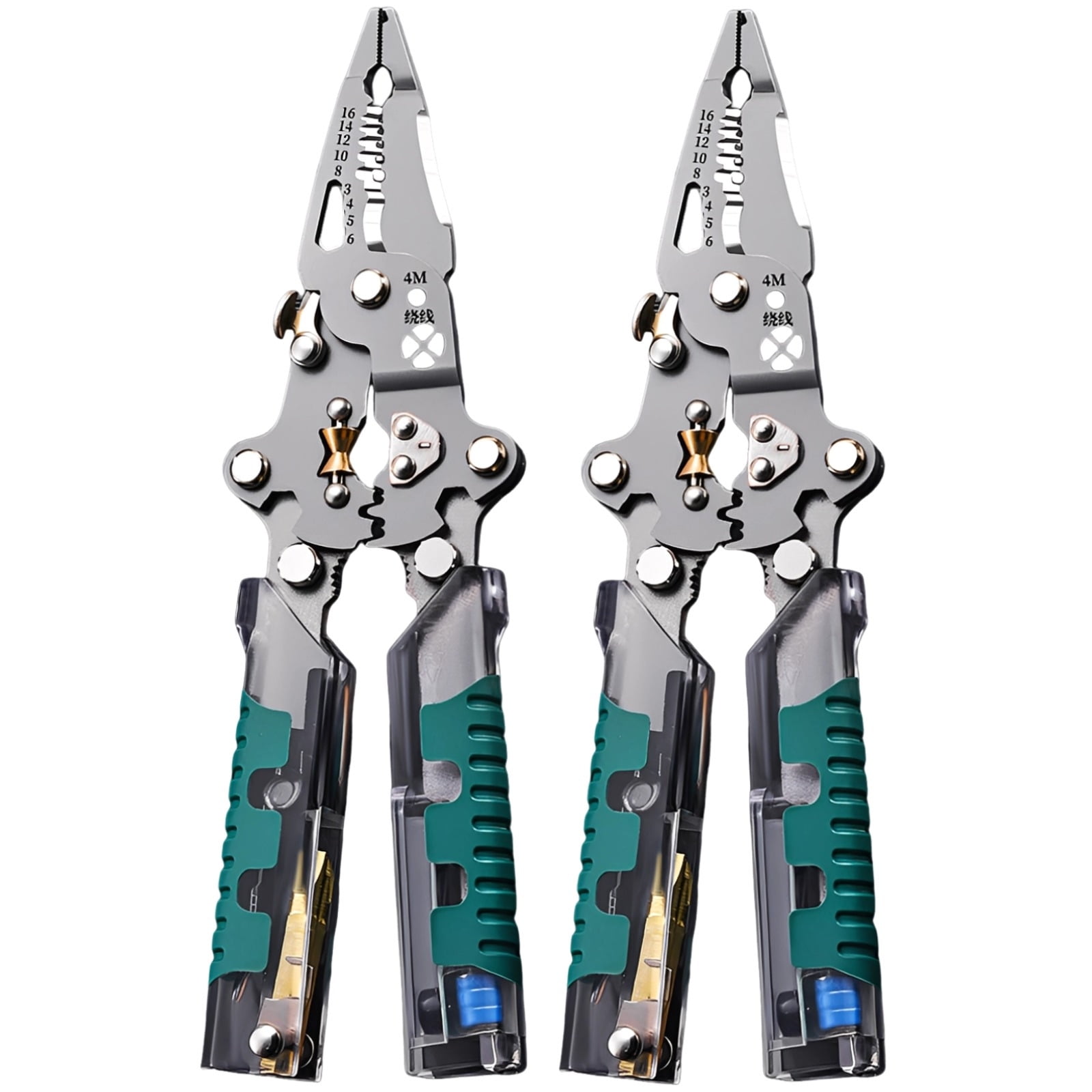 2 Pcs Electrician Pliers Foldable Wire Stripper Voltage Tester 13-in-1 Multi-Tool for Wire Cutting Stripping Crimping Built-in Screwdrivers Electric Maintenance