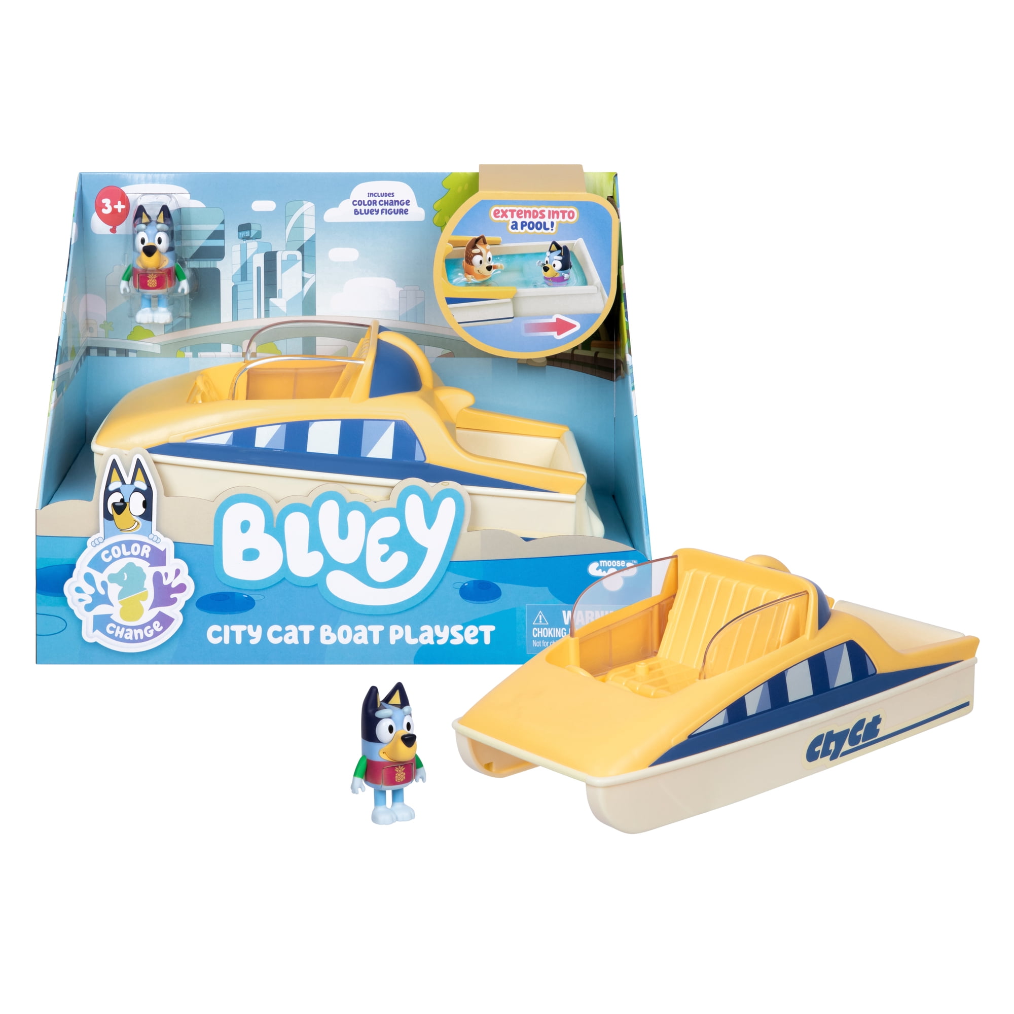 Bluey CityCat Playset with Extendable Pool, Includes Exclusive Bluey Figure With Color-Change Rashie, Ages 3+