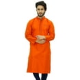 thumbnail image 2 of Atasi Men's Band Collor Orange Kurta Dupion Full Sleeve Ethnic Shirt-Large, 2 of 7