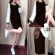 thumbnail image 4 of Stitching Color Dress Round Neck Dress Fashion Women Stitching Color Dress Round Neck Long Sleeve Above Knee Length Slim DressBlack M ANGGREK Otros, 4 of 7
