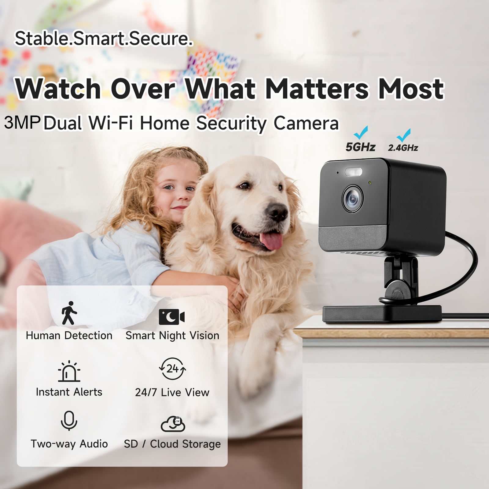 Set of 4 Indoor Cameras Featuring Motion Detection, Dual-Band Wifi, Baby Monitoring Capabilities, Night Vision, Two-Way Audio, And Siren. It Supports Cloud Storage And Up to 256GB SD Cards