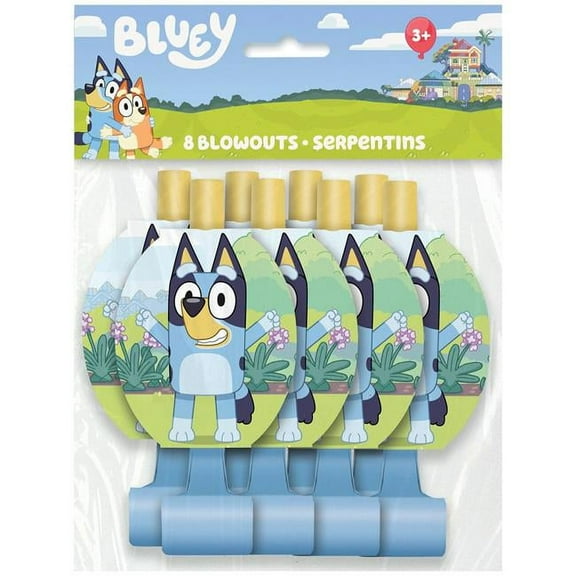 Bluey Party Blowouts, 8ct, Kid-Friendly, Decorative, Cardboard Tubes, Blue, 4 3/8", Multicolor
