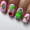 thumbnail image 1 of Uñas postizas navideñas, uñas postizas largas de ataúd, uñas postizas rojas de cubierta completa con diseño Grinch, uñas postizas de invierno, uñas acrílicas artificiales navideñas, suministros de dec, 1 of 4