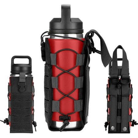 Molle Water Bottle Holder, Water Bottle Pouch Attachment for Backpack, Adjustable Multi-Purpose Tactical Bag for 16 24 32 40 64 oz Adapted to Vest Belt Black