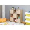 thumbnail image 4 of Basicwise 9 Cube Storage Organizer with 5 Doors and 4 Shelves - Bookshelf with Magnetic Closure, Wood Bookcase, 35"W x 11.5"D x 36"H, Oak - Living Room Furniture, Wooden Organizer for Home Office, 4 of 6