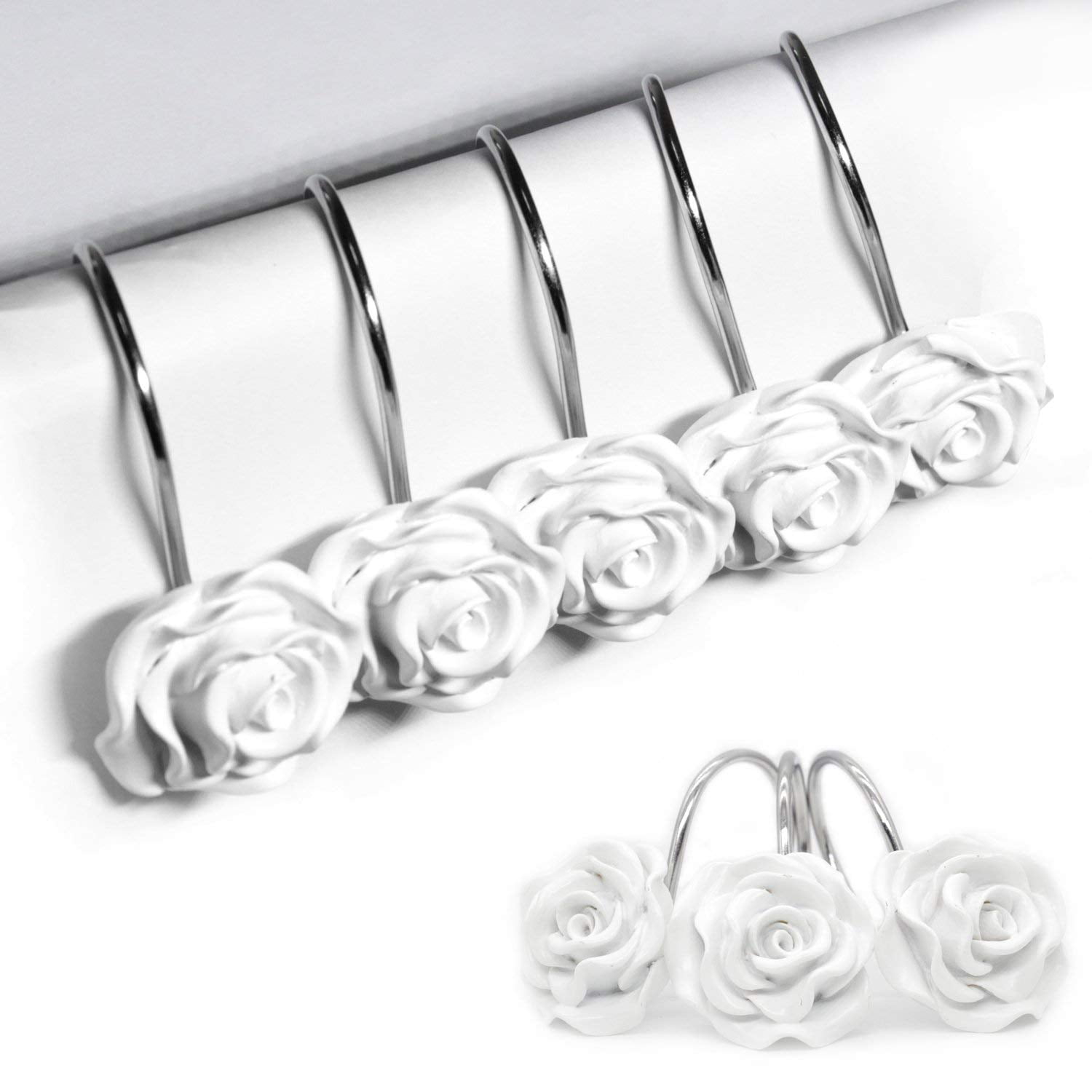 Rose Flower Resin Floral Rolling Shower Curtain Hooks Home Supplies Hot Sale H 
