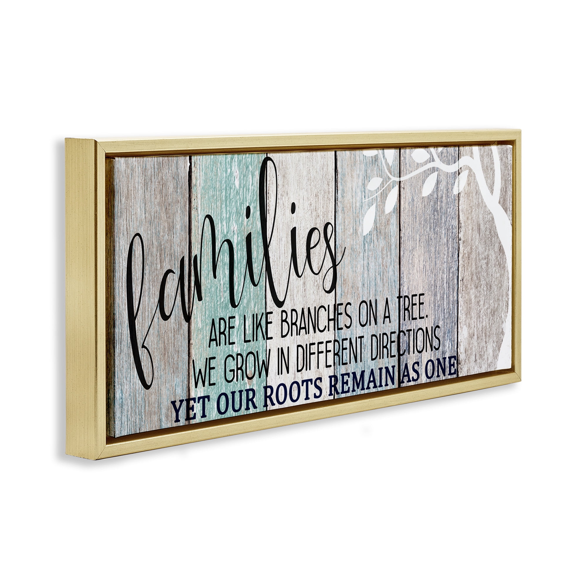 Stupell Industries Inspirational Families are Branches Quote Typography Painting Gold Floater Framed Canvas Art Print Wall Art, 25 x 11