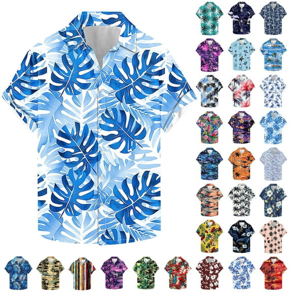 ZRGHAOYLQ Hawaiian Short Sleeve Shirts for Men Trendy Floral Graphic Casual Shirt Tropical Print Button Front Beach Shirt Plus Size Short Sleeve Lapel Tshirts