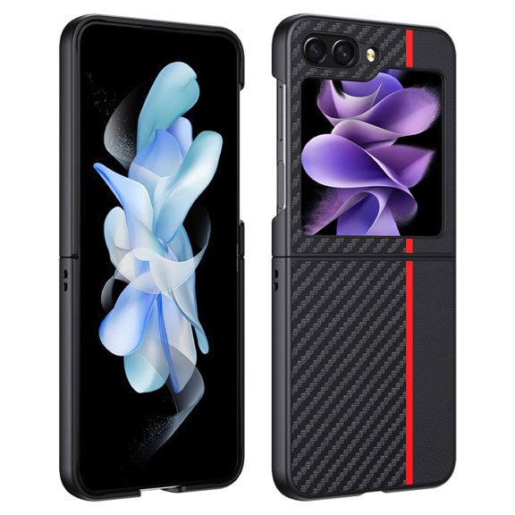 SaniMore Case for Samsung Galaxy Z Flip 5 6.7" 2023, Carbon Fibre Back Slim Shcokproof Anti-scratch 360°All-around Protective Drop Resistant Case for Galaxy Z Flip 5, Red
