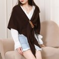 thumbnail image 2 of HNMKIU Women Fashion Solid Hollow Out Buckle Big Triangle Cape Cloak Warm Decorative Scarf Split Style Brown,One Size, 2 of 5