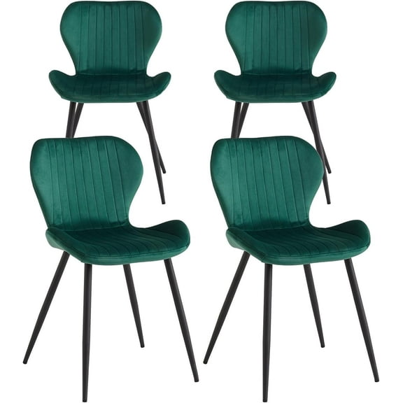 Dining Chairs Set of 4, Mid Century Modern Kitchen Chairs W/ Metal Legs, Velvet Upholstered Accent Dinning Room Chairs for Kitchen, Bedroom, Living Room(Green)
