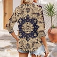thumbnail image 4 of Jsaierl 3/4 Sleeve Womens Tops Plus Size V Neck Shirts Boho Print Ladies Blouses Work Vacation T-shirts Top S-2XL, 4 of 6